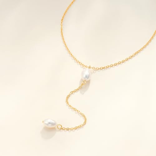 Pearl Necklaces for Women - 14K Gold Plated Y-Shaped Choker Necklace for Women, Gold Jewelry Beaded Necklace Gifts for Teens - color: Y-Pearl-6