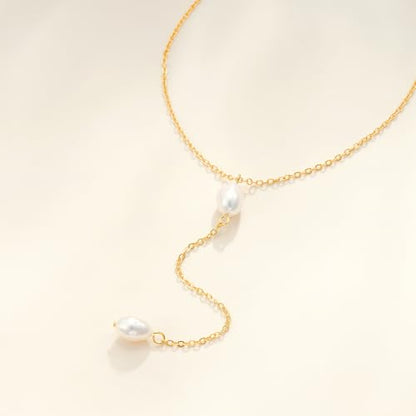 Pearl Necklaces for Women - 14K Gold Plated Y-Shaped Choker Necklace for Women, Gold Jewelry Beaded Necklace Gifts for Teens - color: Y-Pearl-6