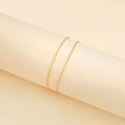 Robaice Ankle Bracelets for Women, 14K Gold Plated/Silver Layered Anklets | Waterproof Adjustable Anklet for Women, Summer Beach Anklet, Glitter Jewelry for Women Gifts - color: Gold-4
