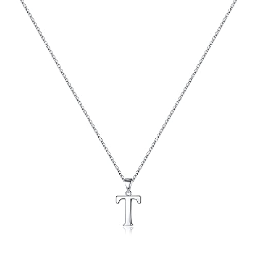Turandoss S925 Sterling Silver Initial Necklaces for Women, Dainty Hypoallergenic Letter Initial Pendant S925 Sterling Silver initial Necklace for Women Jewelry Gifts - style: T