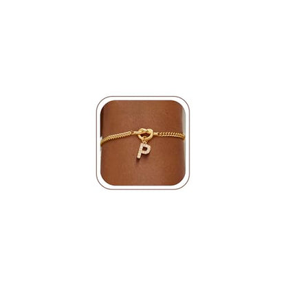 Gold Initial Bracelets for Women Jewelry Gifts - Dainty 14K Gold Plated Zircon Letter Knot Bracelet 26 Alphabet Monogram Initial Bracelets Birthday Gifts for Women - color: P