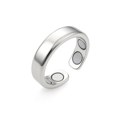 Magnetic Open Ring – Wellness‑Inspired Adjustable Band Ring, Polished Minimalist Jewelry for Men & Women, Everyday Balance, Compact Gift Box - color: Silver