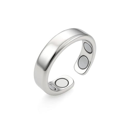Magnetic Open Ring – Wellness‑Inspired Adjustable Band Ring, Polished Minimalist Jewelry for Men & Women, Everyday Balance, Compact Gift Box - color: Silver