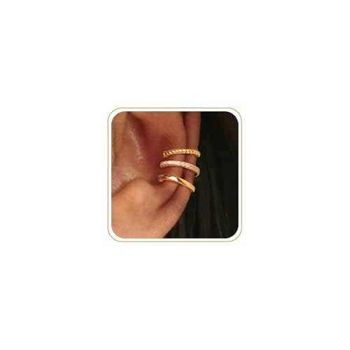 Gold Ear Cuffs Earrings for Women Non Piercing Clip on Cartilage Earrings | Trendy Gold Ear Cuff,Cartilage Clip on Earrings,Thin Huggie Hoop CZ Earring Set ,Fashion Jewelry,Non Tarnish,Gift - style: 3pc cz-gd