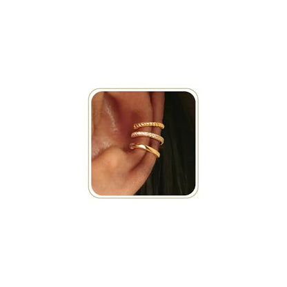 Gold Ear Cuffs Earrings for Women Non Piercing Clip on Cartilage Earrings | Trendy Gold Ear Cuff,Cartilage Clip on Earrings,Thin Huggie Hoop CZ Earring Set ,Fashion Jewelry,Non Tarnish,Gift - style: 3pc cz-gd