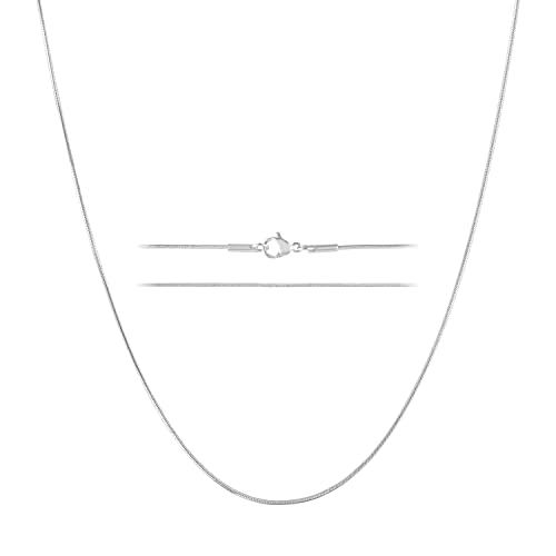 KISPER Sterling Silver Plated Snake Chain Necklace Women Stainless Steel | 1mm, 14-30 inches, non-tarnish, waterproof, hypoallergenic, nickel-free, secure lobster clasp