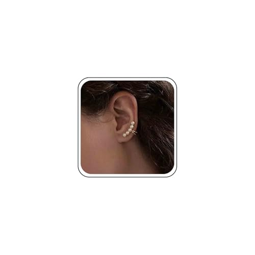 Boho Pearl Clip On Earrings Gold Pearl Ear Cuffs Earrings Vintage Pearl Clip Earrings No Piercing Cartilage Pearl Earrings Jewelry for Women (Gold) - color: Gold