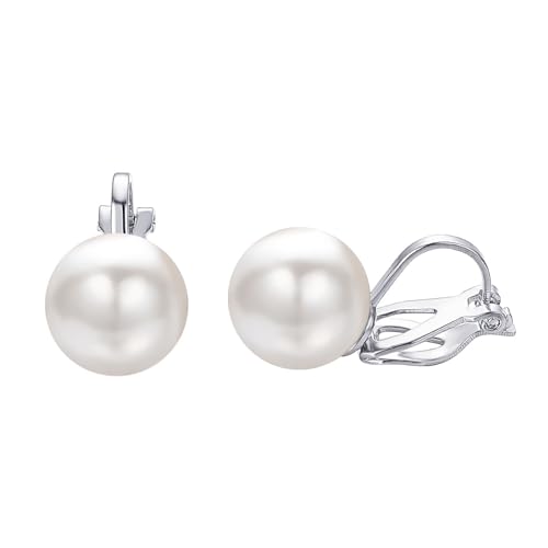Yoursfs 10mm Tiny Pearl Clip On Earrings for Women 18K Gold Plated Faux Pearls Bridal Earring Fashion Wedding Jewelry - color: Silver 1.0CM Pearl