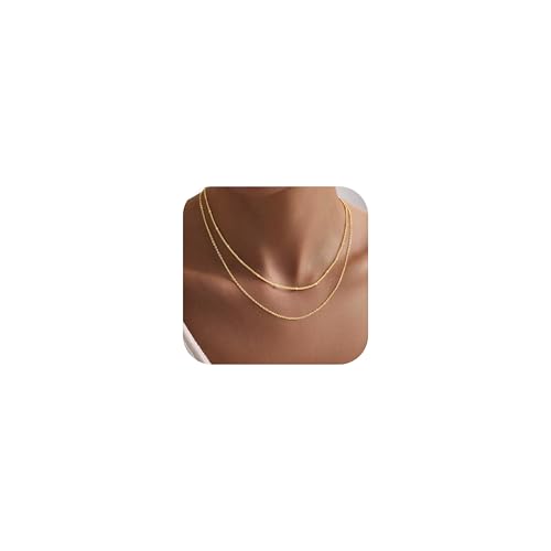 Turandoss Gold Layered Necklaces for Women Dainty 14K Gold Plated Chain Set | Stack Cuban Link Chain Necklace Personalized Lip Satellite Flat Curb Link Necklaces for Women Trendy Set - color: Link/Satellite Chain