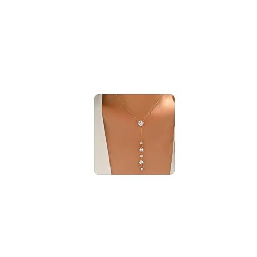 Lariat Necklaces for Women 18K Gold Plated Cubic Zirconia Heart Necklaces Dainty Star Lightning Sun and Moon Necklace Trendy Y Shaped Drop Diamond Necklace - color: CZ Y Necklace-Gold