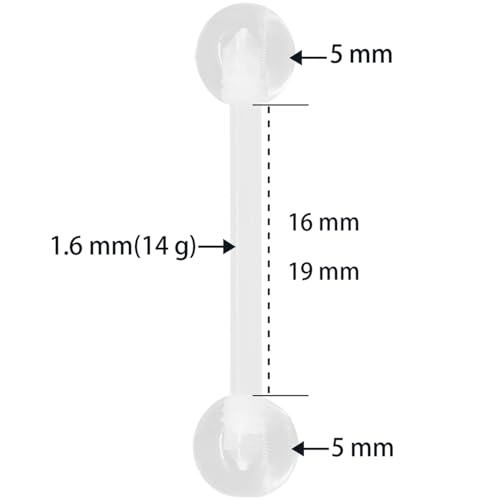 Clear Tongue Barbell Piercing Set for Women Men 14 G Hypoallergenic Acrylic Belly Button Ring Plastic Cute Nipple Rings Kit Long Piercings Retainers Bars Jewelry Body Jewellery 16 pcs - size: 16 mm