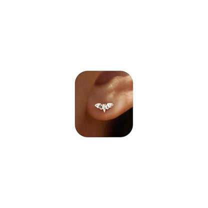 Stud Earrings for Women- 14K Gold/White Gold Plated/Black Bow Dragon Softball Snake Bat Stud Earrings - color: silver bat