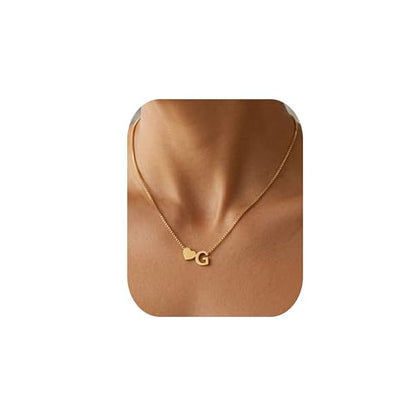 18K Real Gold Plated Heart Initial Necklace for Women-Personalized A-Z Letter Pendant on Durable Stainless Steel Box Chain (16+2.5 inch Adjustable) Hypoallergenic Everyday Jewelry Gift Boxed for Mom Wife - style: Gold:G