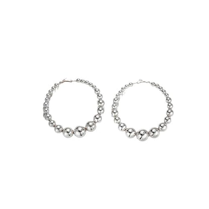 Gold Extra Large Hoop Earrings for Women,Round Metal Ball Beaded Dangle Earrings,Geometric Big Hoops Hanging Earrings Boho Vocation Everyday Jewelry - color: Silver