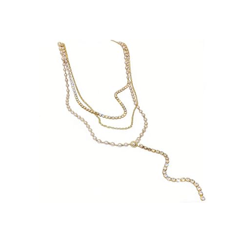 Lasso Necklace for Woman Gold And Pearl Lasso Necklace Exquisite Waterproof Adjustable Y Shaped Sun Necklaces Layered Pearl Lariat Necklaces Jewelry - color: gold2