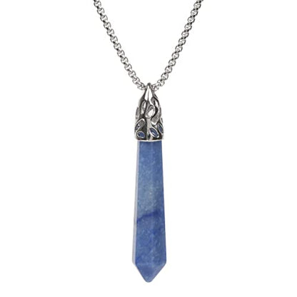 Justinstones Hexagonal Pointed Reiki Chakra Pendant Stainless Steel Chain Necklace 20 Inch Iron Gift Box - color: Blue Aventurine