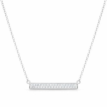 Horizontal Bar Necklace for Women, Sterling Silver or 14K Gold Plated Silver, Minimalist, CZ Diamond, Dainty Bar Pendant - Unique Jewelry Gift - style: Signature Pavé - Silver