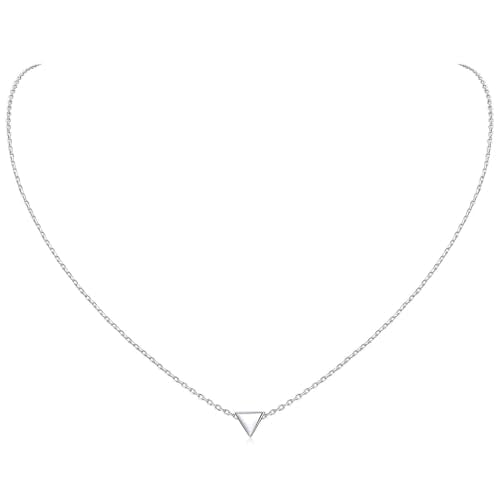ChicSilver 925 Sterling Silver Cross/Heart/Butterfly/Star/Moon Necklace for Women, Hypoallergenic Dainty Small Silver Pendant Necklaces (with Gift Box) - style: 07.Triangle