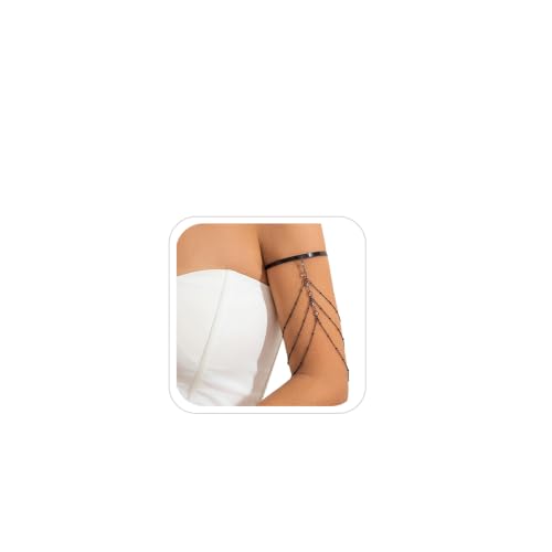 Simple Crystal Bead Tassel Upper Arm Chain Bracelet Multi-layered Bikini Armlet Rhinestone Adjustable Open Arm Cuff Bangle Bracelets Summer Beach Body Jewelry for Women - style: Black