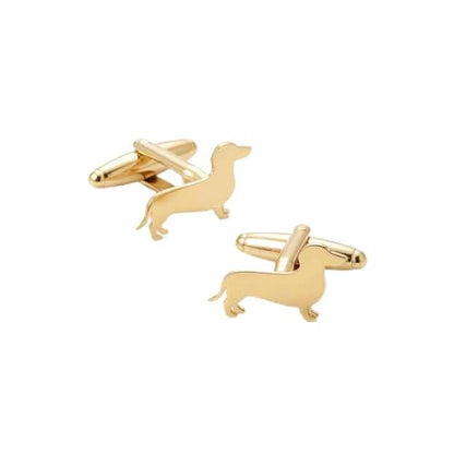 Men’s Dachshund Cufflinks – Stainless Steel Dog-Themed Cuff Links with Gift Box & Polishing Cloth – Available in Silver & Gold - color: golden