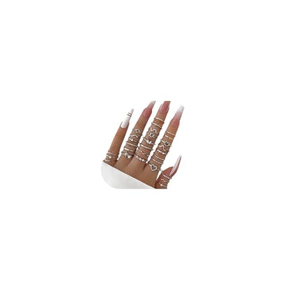 Gold Rings for Women Non Tarnish Stackable Rhinestone Moon Star Rings Dainty Stacking Pearl Butterfly Midi Pinky Thumb Joint Finger Knuckle Ring Set Gold Non Tarnish Jewelry Gifts Trendy Stuff - color: D Silver Stackable Rings 28Pcs