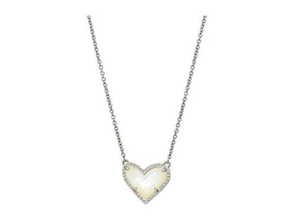 Kendra Scott Ari Heart Adjustable Length Pendant Necklace for Women, Fashion Jewelry - color: RHODIUM - IVORY MOTHER OF PEARL