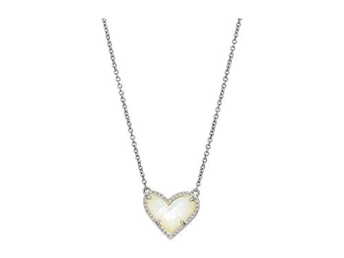 Kendra Scott Ari Heart Adjustable Length Pendant Necklace for Women, Fashion Jewelry - color: RHODIUM - IVORY MOTHER OF PEARL