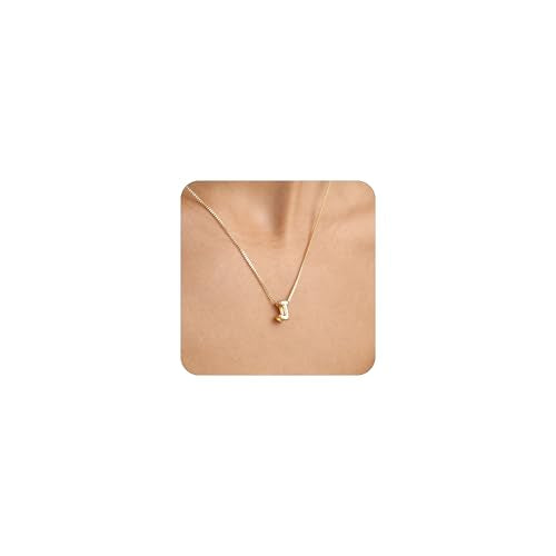 14K Gold Plated Bubble Letter Necklace, Tarnish Free and Waterproof Dainty Initial Necklace for Women, Trendy Personalized Gold Jewelry Gift for Her - color: Gold, style: J