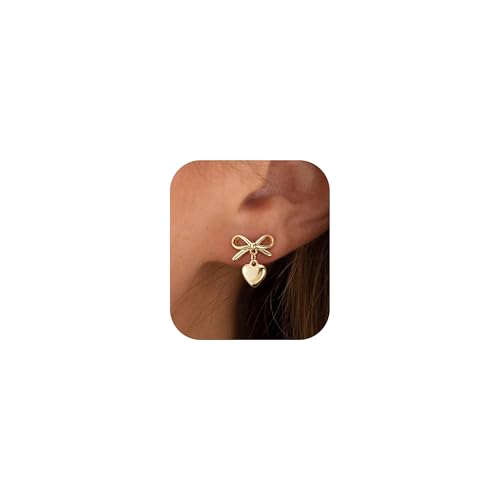 Stud Earrings for Women- 14K Gold/White Gold Plated/Black Bow Dragon Softball Snake Bat Stud Earrings - color: Bow Heart