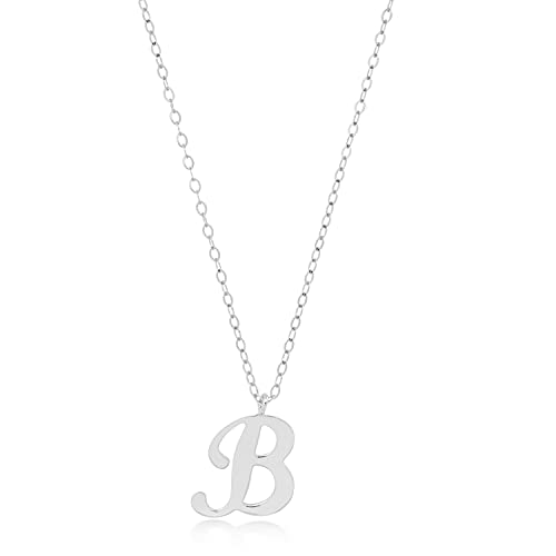 MAX + STONE 10k Solid White or Yellow Gold Dainty Script Initial Extendable Necklace, 16+2 inches - style: 10k White Gold / Letter B