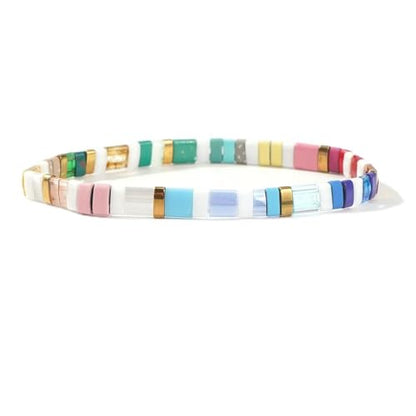 Candy Colorful Tila Flat Beads Bracelets for Women Trendy Unique Friendship Handmade Stackable Christmas Jewelry Gifts - color: green