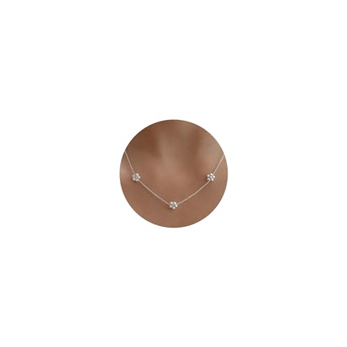 Pearl Necklace for Women- 14K Gold-plated/White Gold-plated Dainty Pearl Necklace for Women - color: Silver daisy flower