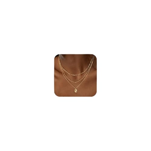 Dainty Layered Necklaces for Women,14k Gold Plated CZ Choker Necklace Stack | 14K Gold Plated Necklace set,Non Tarnish Hypoallergenic Beaded Paperclip Chain Necklace Stack Women's Minimalist Jewelry Gift - color: Gold-3