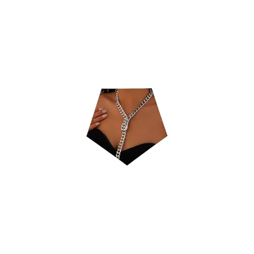 CJIAYUJEW Chunky Gold & Silver Cuban Chain Choker & Belt Necklaces for Women & Men - Punk Style Thick Link Belts - color: sliver long