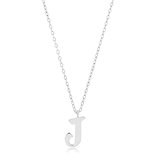 MAX + STONE 10k Solid White or Yellow Gold Dainty Script Initial Extendable Necklace, 16+2 inches - style: 10k White Gold / Letter J