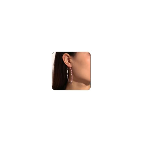 80mm Rhinestone Hoop Earrings for Women Sparkly Earrings Cubic Zirconia Circle Earring Exaggerated Prom Earring Large Rhinestones Round Hoop Earrings Silver Prom Jewelry for Party Wedding Birthday - color: Red