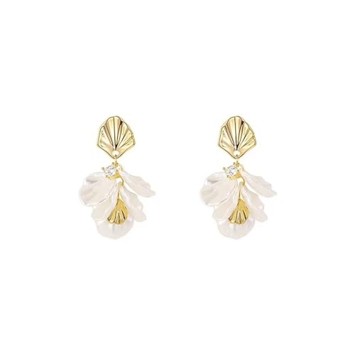 Seashell Pearl Stud Earrings for Women Ocean Sea Theme Sweet Double Layer Acrylic Shell Lightweight Dangle Drop Earrings for Summer Beach Holiday Halloween Party Jewelry Accessories - color: Gold seashell earrings