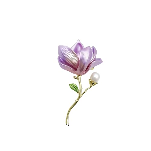 Vintage Jade Orchid Brooch with Pearl Chinese Style Magnolia Flower Floral Pin for Women Party Jewelry Accessory for Blouse, Scarf or Jacket - color: Violet
