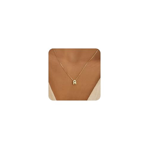 14K Gold Plated Bubble Letter Necklace, Tarnish Free and Waterproof Dainty Initial Necklace for Women, Trendy Personalized Gold Jewelry Gift for Her - color: Gold, style: A.