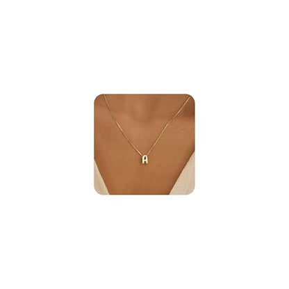 14K Gold Plated Bubble Letter Necklace, Tarnish Free and Waterproof Dainty Initial Necklace for Women, Trendy Personalized Gold Jewelry Gift for Her - color: Gold, style: A.