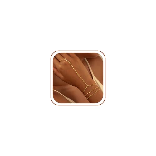 CHESKY 14K Gold Plated Hand Chain Bracelets for Women Stack Jewelry | Dainty Finger Ring Bracelet, Adjustable Hand Chains, Waterproof Beaded Gold Bracelets, Daily Body Jewelry Gift for Women - color: gold-lipsbracelet