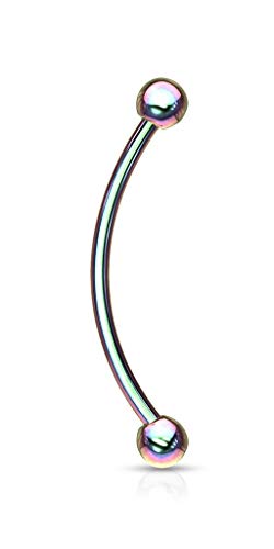 Forbidden Body Jewelry 16G Curved Barbell Piercing Jewelry for Cartilage, Eyebrow, Tongue & Belly 14mm Surgical Steel Multiple Colors - color: Multiple colors