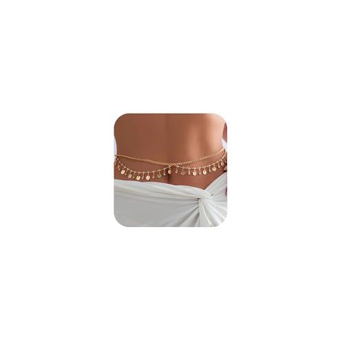Gold Chain Belt - Fashion Waist Chain Belt with Moon, Butterfly Rhinestone & Layered Design - color: E1-Layered rhinestone disc-gold