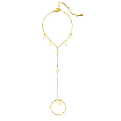 Y2k Stars Tassel Charm Hand Chain Bracelets for Women Dainty Polished Minimalist Link Ring Bracelet Stackable Stainless Steel Adjustable Chain Non Tarnish Fashion Jewelry Gifts - color: Gold