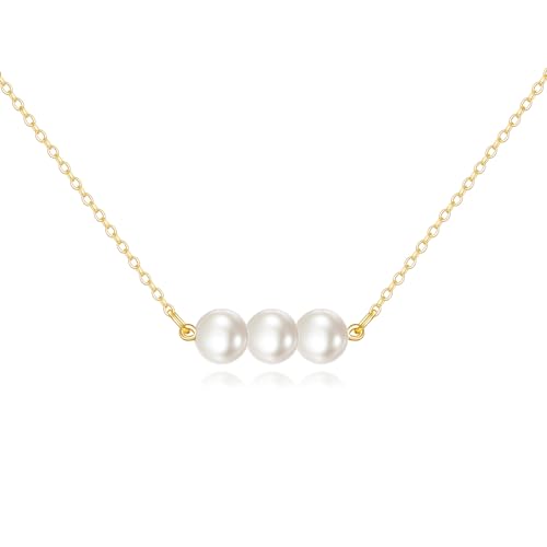 KECHO 14K Real Gold Beads Pendant Necklace Solid Yellow Gold Jewelry Anniversary Birthday Gifts for Women - color: 3 White