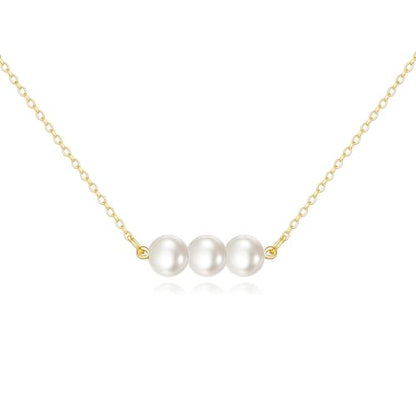 KECHO 14K Real Gold Beads Pendant Necklace Solid Yellow Gold Jewelry Anniversary Birthday Gifts for Women - color: 3 White