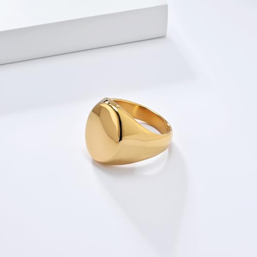 Men's Fashion Stainless Steel Oval Signet Ring Big Wide Solid Biker Band Polished Comfort Fit Silver/Gold/Black - color: Gold