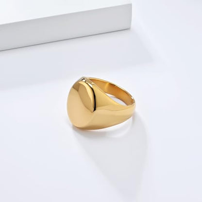 Men's Fashion Stainless Steel Oval Signet Ring Big Wide Solid Biker Band Polished Comfort Fit Silver/Gold/Black - color: Gold