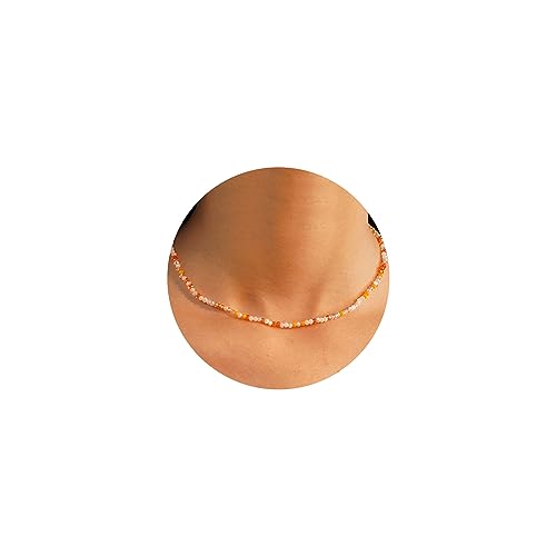 JSJOY Tiny Crystal Beaded Choker Necklaces for Women Colorful Beaded Necklace Dainty Choker Necklaces Simple Boho Jewelry Gifts for Teens Handmade Shining Bead Necklaces Gifts - color: Orange
