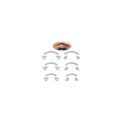 6PCS 16G G23 Titanium Eyebrow Piercing Jewelry for Women Curved Barbell Tiny Eyebrow Ring Vertical Labret Belly Lip Tongue Ring Internally Threaded Rook Tragus Daith Earring 6/8/10mm - color: Silver A